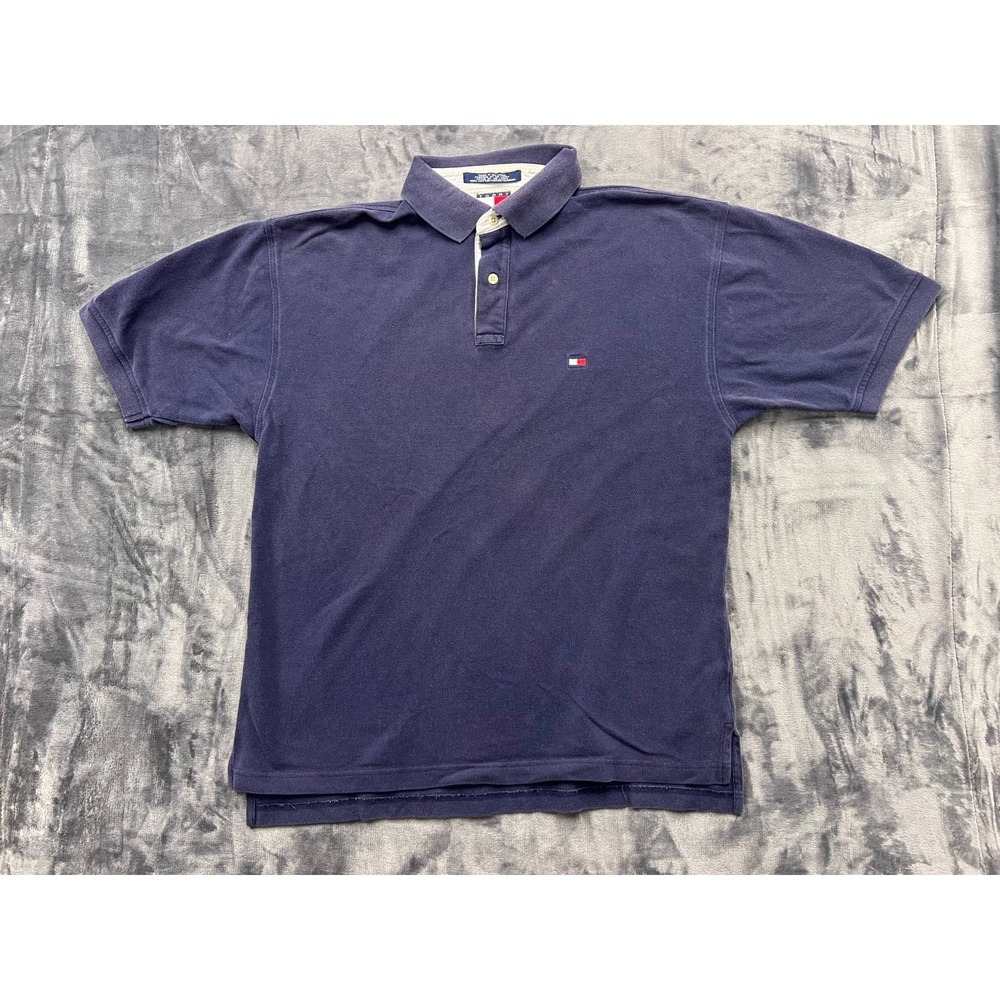 Tommy Hilfiger Polo Shirt Mens‎ Large Navy Blue Cotton Golf Resort Wear Tennis